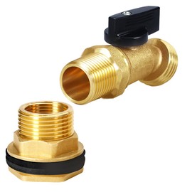 BesNPT Brass Rain Barrel Spigot Water Tank Faucet Kit, 1/2" NPT Male Inlet to 3/4" GHT Male Outlet, Quarter Turn Ball Valve with 3/4" GHT Male Bulkhead Fitting