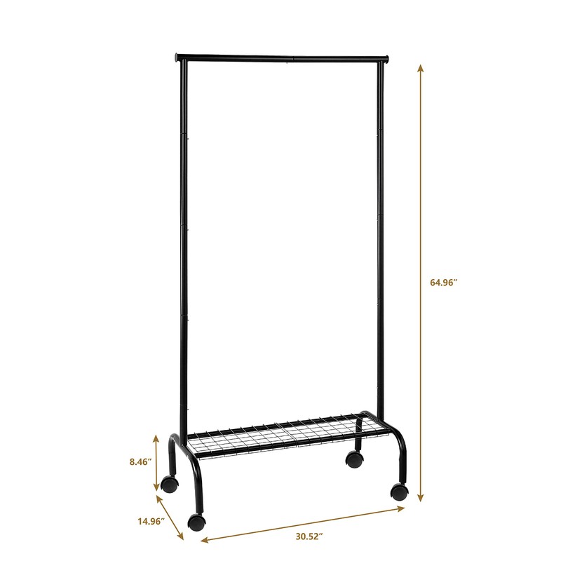 SunnyPoint Rolling Garment Rack with Shelf – Heavy-Duty Metal Clothing