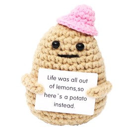 Positive Potato, Funny Gift for Women Cute Knitted Wool Inspirational Crochet Doll Plush Home Office Decor