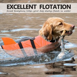 Ripstop Dog Life Jacket Shark Life Vest for Dogs, Safety Lifesaver with High Buoyancy and Lift Handle for Small and Medium Breeds（Orange S）