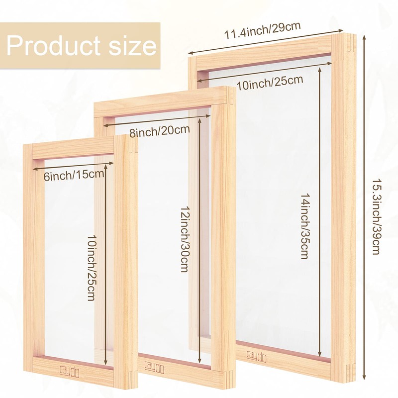 Caydo 6 Pieces 3 Size Wood Silk Screen Printing Frame