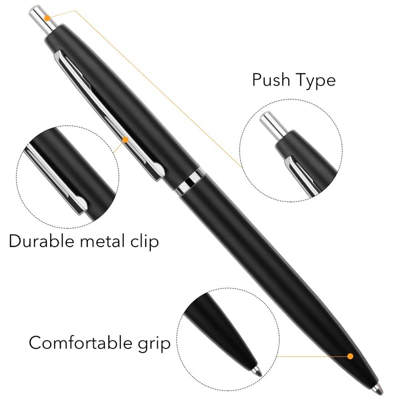 Unibene 6 Pack Black &Sliver Click Ballpoint Pens - Black