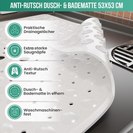 Strex Non-Slip Bath Mat / Shower Mat - 53 x 53 cm - with Suction Cups - Shower Mat Non-Slip for Shower - Non-Slip Mat