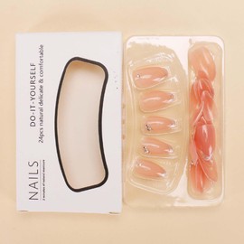 Hkanlre French Press on Nails Medium Fake Pink Nails Tips Full Cover False Almond Nails for Women and Girls 24PCS