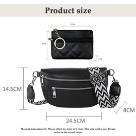 TTPSRY Women's Crossbody Bag with Coin Purse Leather Bum Bag Strap Medium Crossbag with Wide Interchangeable Strap Belt Bag for Festival Travel Everyday, black