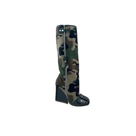 Lemonade Women's Buckle Detail Square Toe Wedge Heel Knee High Long Boot﻿ Senna Camo 6.5