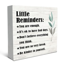 SRADMO Inspirational Little Reminders Wood Box Sign Desk Decor 8x8, Inspirational Desk Decor, College Motivational Positive Affirmation Gifts Box Sign For Office Home Dorm Tabletop Shelf Decoration