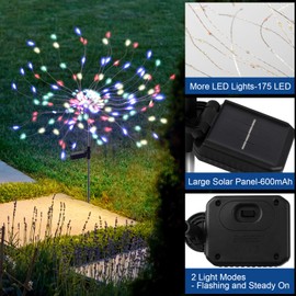 PXBNIUYA 4 Pack 175 LED Solar Garden Lights for Yard, Solar Firework Lights Outdoor Waterproof with 2 Modes Twinkling Lights, Sparkly Solar Starburst Lights for Wedding Walkway Decor (Colorful)