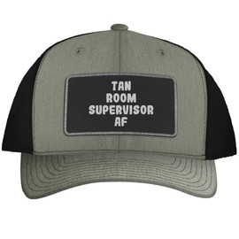 Tan Room Supervisor AF - Leather Black Patch Engraved Trucker Hat, Heather-Black, One Size