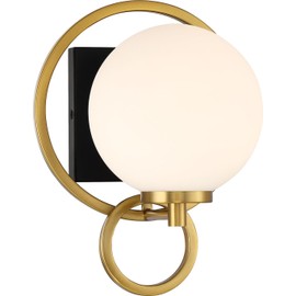 Savoy House 9-6180-1-143 Alhambra Vintage Mid-Century Modern Soft Frosted Glass Wall Sconce, 1-Light 60 Watt, 10" H x 8" W, Matte Black with Warm Brass