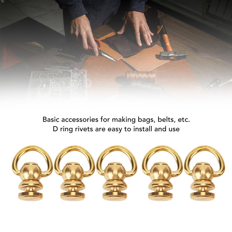 12 Sets D Ring Stud Screw Gold Brass Metal Plating