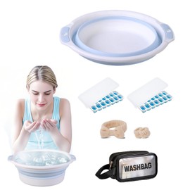 Facial Ice Bath Kit with Foldable Face Bowl for Massage, Reusable Ice Cube, Headband & Wristband Set, Storage Bag, Portable, Convenient, Spa-Like Cold Therapy at Home