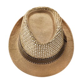 Summer Straw Fedora Hats for Men Trilby Beach Sun Hat Short Brim Wool Felt Panama Cap Brown