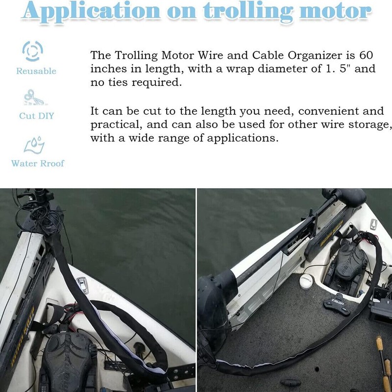 Trolling Motor Cable Sleeve,Trolling Motor Cable Organizer Sleeve, 60" L
