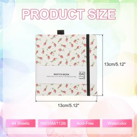 PATIKIL 5.1x5.1" Watercolor Sketchbook, 64 Sheet 165GSM/112lb Watercolor Paper Sketchbooks Acid Free Watercolor Journal Hardcover Artists Paper Pads with Pen Holder, Red Flower