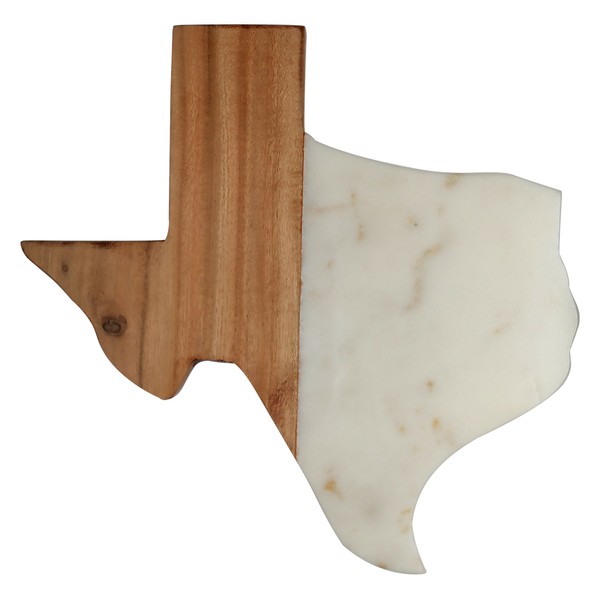 Thirstystone Large Texas Shaped Mango Wood & Marble Serving/Cutting Board, Made From All Natural Materials, Kitchen Accessories & Decor 16" x 15"