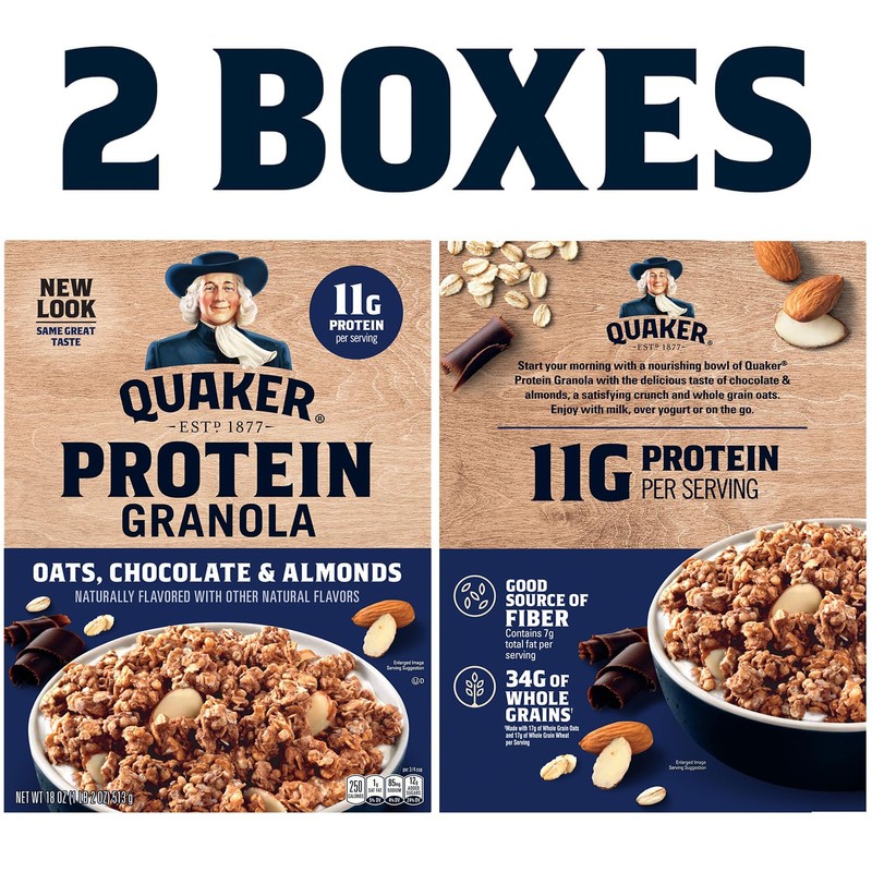Quaker Protein Granola, Oats Chocolate, & Almonds, 18oz Boxes (2