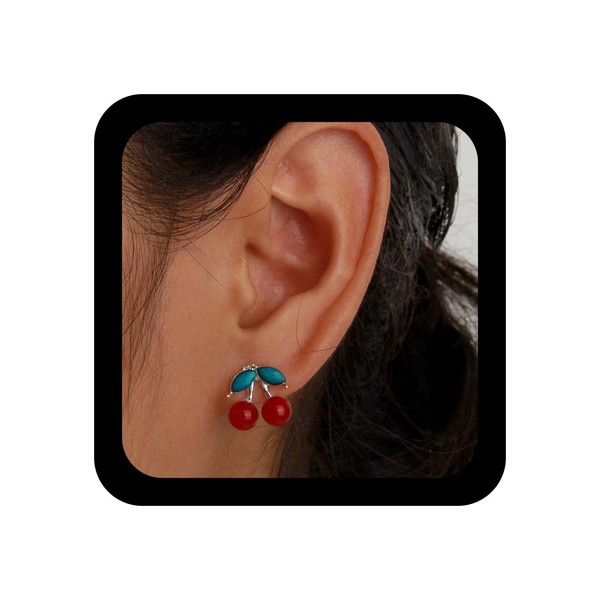 Yienate Trendy Simulation Cherry Dangle Earrings Tiny Red/White Cherry Earrings