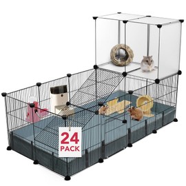 VISCOO 24 Panels Small Animal Playpen,Pet Playpen,C&C Cage for Guinea Pigs,Puppy Play Pen,Baby Chicken Cage,Indoor Outdoor Portable Metal Wire Yard Fence with Waterproof Mat
