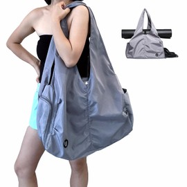 Uhawi Gym Bag with Yoga Mat Holder - Women's Gym Bag with Shoes Compartment and Wet/Dry Storage Pockets, Adjustable Yoga Mat Holder (Light Gray)