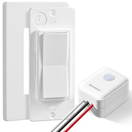 SURAIELEC Wireless Light Switch and Receiver Kit, Decorator Rocker Wall Switch, 15 AMP, 100FT RF Range, No Wiring No WiFi, Remote Control for Lighting, Neutral Wire Required (Upgrade Antenna Model)