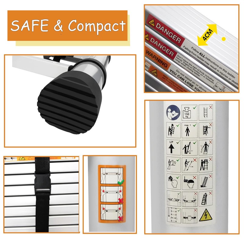 20.3ft Extension Ladder with 2 Detachable Hooks, Aluminum Telescoping Folding