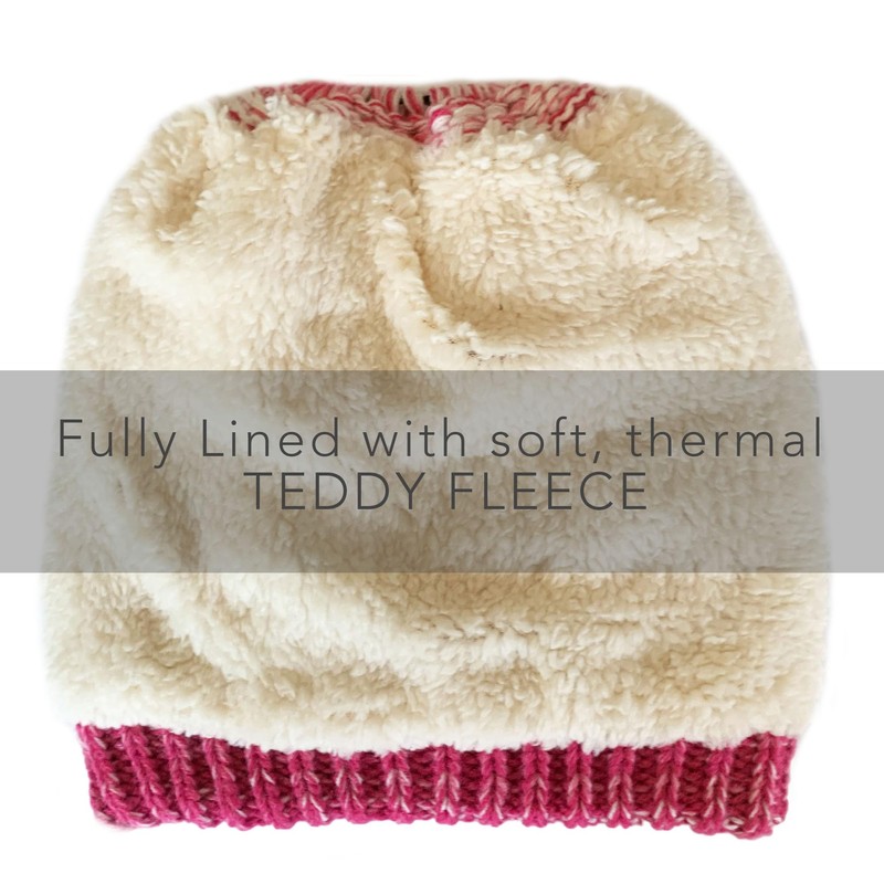 TOSKATOK Girl's Thermal Teddy Fleece Lined Ponytail Beanie Hat-Cerise