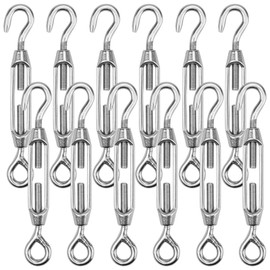 Hedume 12 Pack M4 Hook & Eye Turnbuckle for Cable Wire Rope Tension, 304 Stainless Steel Heavy Duty Wire Rope Tension for DIY String Light Picture Hanging, Garden Wire, Fence Gate Wire, Tent Rope