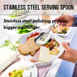 Stainless Steel Serving Spoon, Set of 2 Large Spoons, Serving Spoons and Slotted Spoons Made of Stainless Steel, Large Spoon, for Family Parties, Hotels, Picnics and Parties