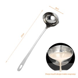 Ladle with Pouring Spout, Soup Ladle, 27 cm, Sauce Spoon for Serving and Scouring Soups and Stews, 201 Stainless Steel, Soup Ladle, Dishwasher Safe, Cooking Ladle, Sauce Spoon with Practical Eyelet