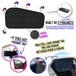 ggomaART Car Window Sun Shade - Universal Reversible Magnetic Curtain for Driver or Passenger with Sun Protection Block Damage from Direct Bright Sunlight, and Heat - 1 Piece of Black Mesh