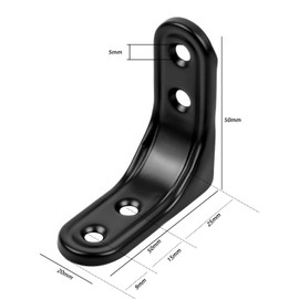 10Pcs Corner Brace 50*50mm L Bracket Right Angle Brackets Metal Iron Joint Angle Bracket Angle Connector Fastener Shelf Support for Wood Furniture Shelf Desk Fixation Repair, Black 5mm Screw Hole*4