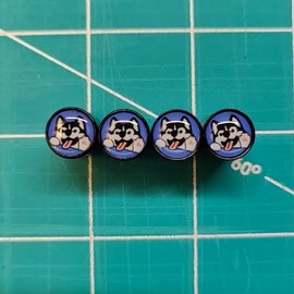 AutoValveCaps Siberian Husky Puppy Dog Waving Tire Valve Caps - Black Aluminum - Set of Four