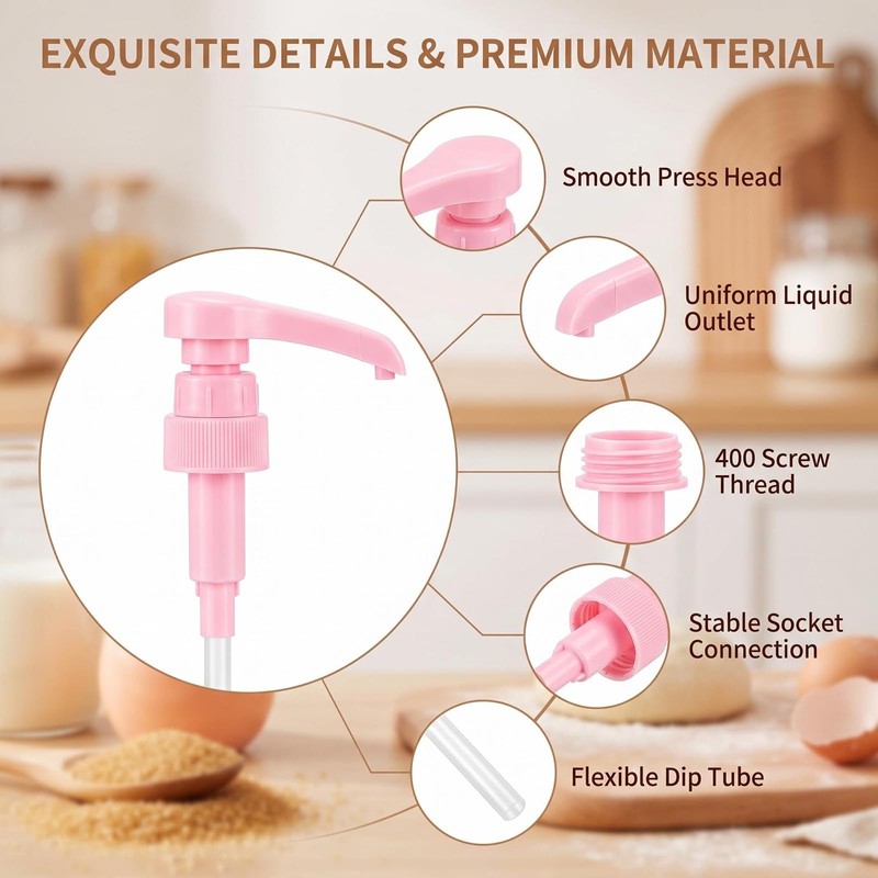 5 Pcs Syrup Dispenser Pump 10cc 28/400 Thread Pink (Pink)