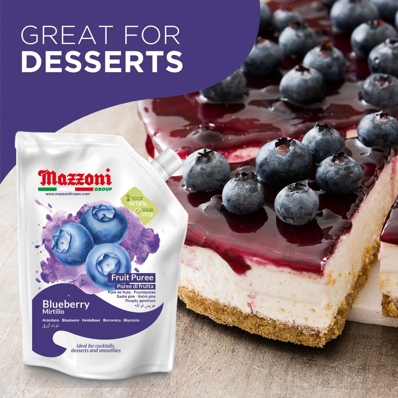 Mazzoni Blueberry Puree, 100% Pure Blueberries, Just Fruit, No Sugar