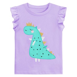 T-Shirts Baby Girls Ruffle Sleeve Shirts Toddler Summer Tees Cotton Kids Dinosaur Graphic Purple Tank Tops 3T