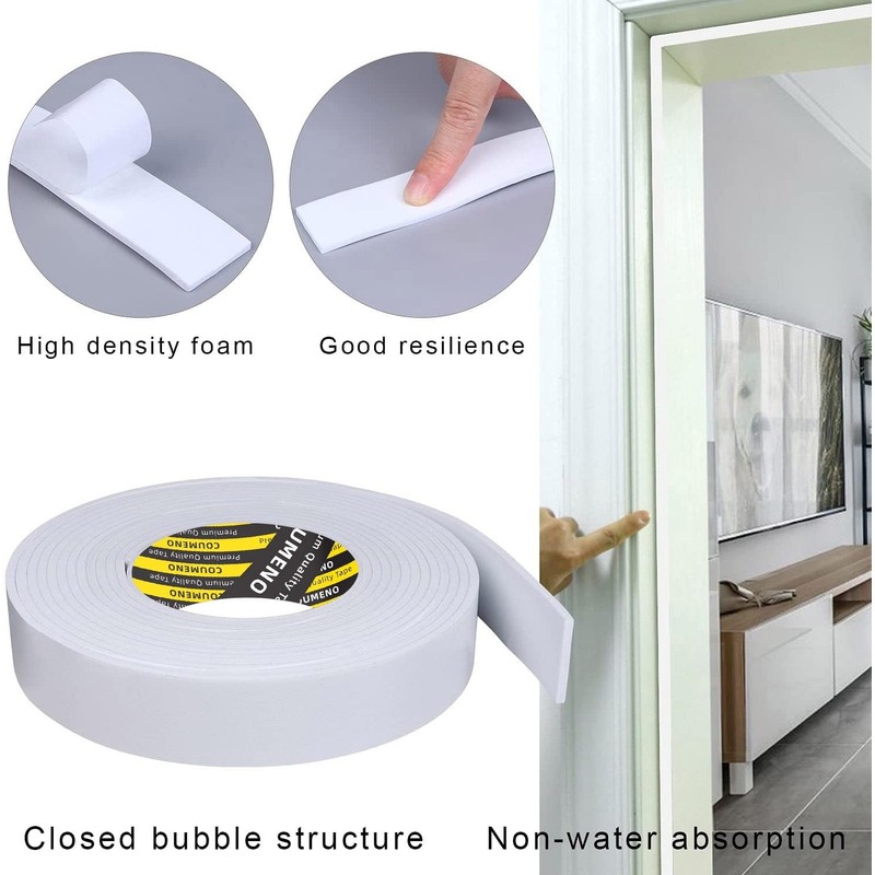COUMENO EVA Single-Sided Adhesive White Foam Tape, Single-Sided Sealing Strip