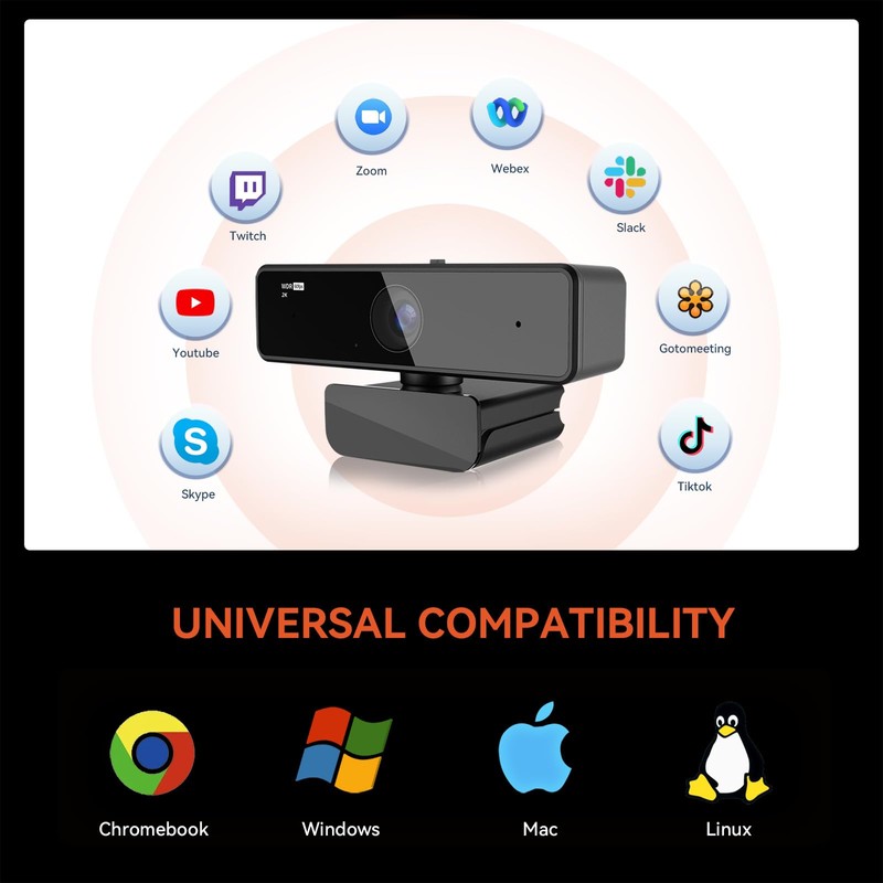 Nuroum V11 2K Webcam for PC, with Noise-Cancelling Microphone &