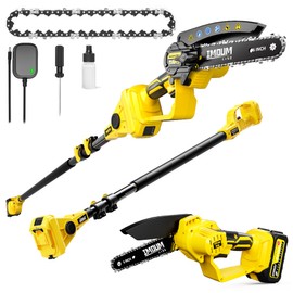 IMOUMLIVE 2-IN-1 Cordless Pole Saw & Mini Chainsaw, 21V 3.0Ah Battery Powered 6 Inch Electric Pole Chainsaw, 6.6 LB Lightweight, 14.8-Foot MAX Reach Pole Saw for Tree Trimming