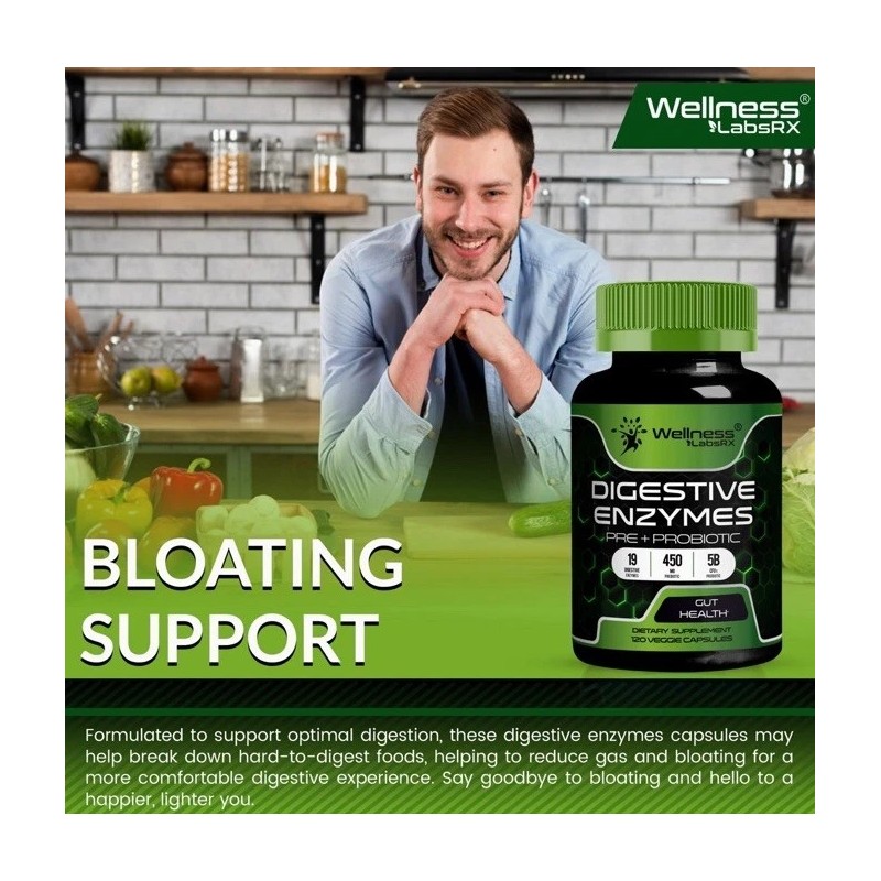 WELLNESS LABSRX Digestive Enzymes with Probiotics and Prebiotics 450mg, 120,