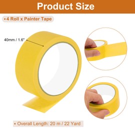 PATIKIL Masking Tape 1.6 Inch Wide, 4 Roll 22 Yard Painters Tape Bulk No Residue Craft Tape for Wall Painting Labeling Car Painting Home DIY Flower Crafts Decoration, Yellow