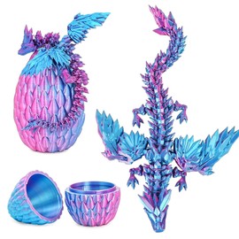 3D Printed Dragon in Egg - Detachable Winged Dragon Inside, Fully Articulated Crystal Figurine for Christmas Easter Birthdays, Executive Desk Decor (Purple)