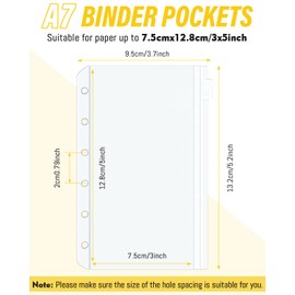 Caianwin A7 Binder Pockets, Pack of 20, 6 Holes Zip Folder, Waterproof Plastic Binder Pockets, Transparent Money Budget Envelopes, Budget Planner Accessories for Binder A7
