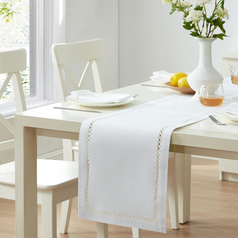 Newbridge Fabric Table Runner, 70 Inch, Summer Provence Lattice Cutwork