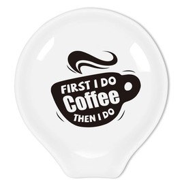 Uhealik Funny Coffee Quote Ceramic Coffee Spoon Holder-Coffee Spoon Rest -Coffee Station Decor Coffee Bar Accessories-Coffee Lovers Gift for Women and Men (First I Do Coffee Then I Do)