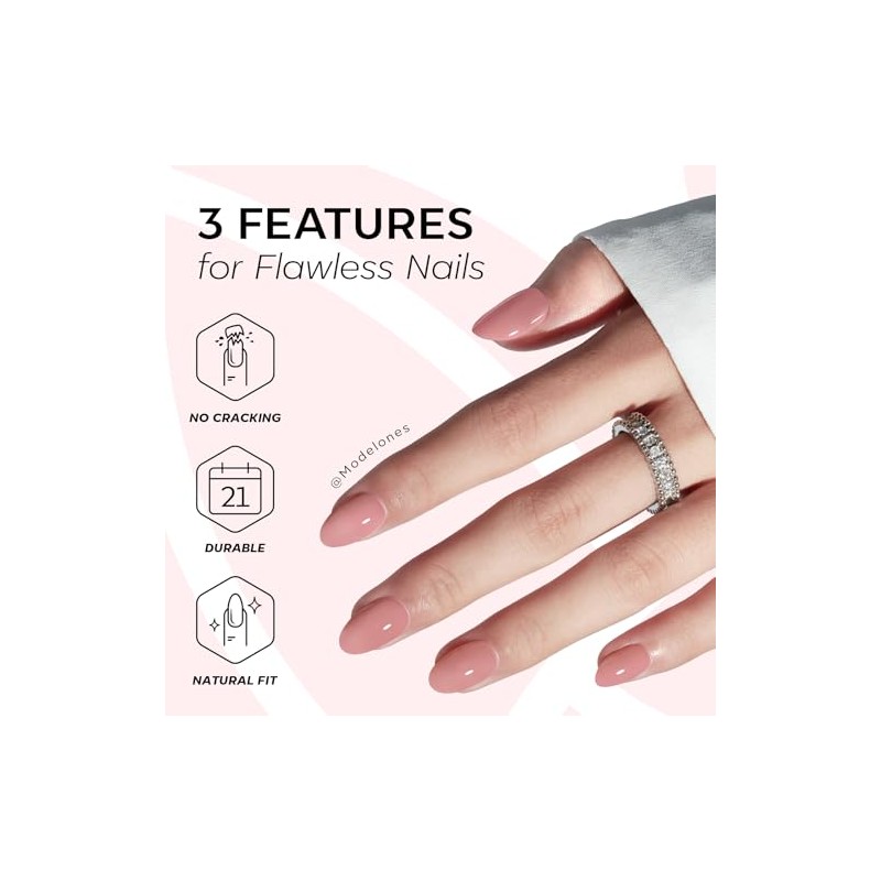 modelones Kit de uñas postizas ovaladas semitransparentes en rosa suave,