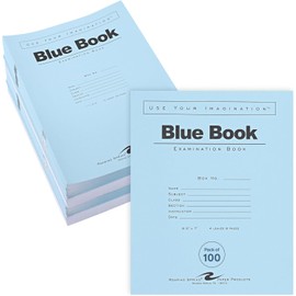 ROARING SPRING Exam Blue Books, 100 School Examination Booklets, 8.5" x 7", 4 Sheets/8 Pages, Wide-Ruled with Margin Student Testbook, Made in USA