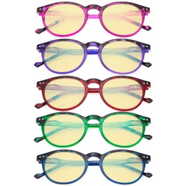 Eyekepper 5 Pack Fashionable Blue Light Filter Glasses Women - Anti Digital Glare Oval Round Computer Reading Glasses Yellow Tinted +2.25