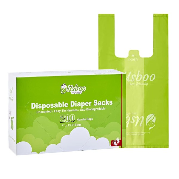 Bolsas desechables para pañales, 200 bolsas desechables para bebés con asas fáciles de atar, bolsas de basura biodegradables OXO, eliminación de pañales o bolsas de residuos para mascotas, sin aroma