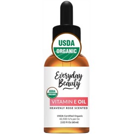 Organic Vitamin E Oil - Heavenly Rose Scented USDA Certified 100% All Natural Plant Based 2.02 Fl Oz Glass Bottle & Dropper - Lightweight & Great for Scars After Surgery - Reduce Wrinkles, Anti Aging